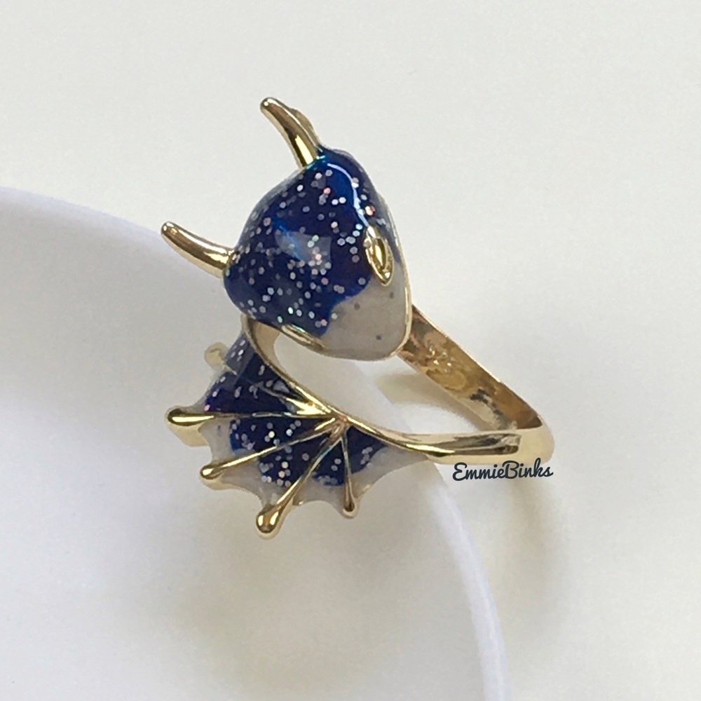 ✨3/$38 New Drip Glaze Glitter Blue Lucky Dragon Adjustable Statement Ring - Picture 8 of 14